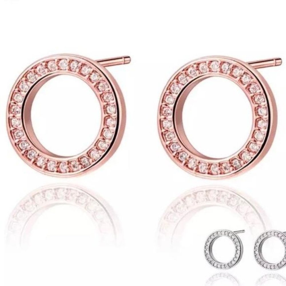 New Luxury 18k Rose Gold Diamond Stud Earrings - Picture 1 of 4